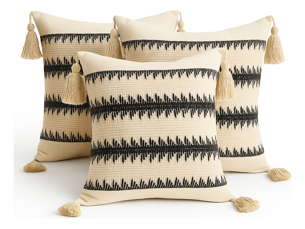 Pack 3 Fundas Cojin Modelo Boho Borla Decorativa Beige 786 Beige